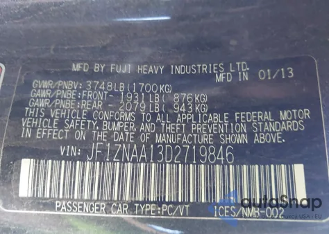 2013 Scion Fr-S из США, поврежденный, VIN JF1ZNAA13D2719846